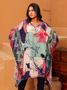 The Kaftan Company Tops Watercolor Floral Kaftan Tunic Top with Ethnic Border