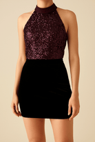 The Kaftan Company Tops Wine Sequin Halter Top for Party Wear