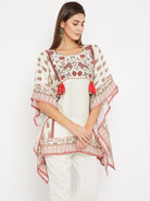 The Kaftan Company Tops XL / White / Cotton Satin White And Pink floral Dream Printed Kaftan Top