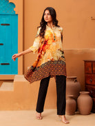 The Kaftan Company Tops Yellow Floral Printed Natural Crepe Tunic Top