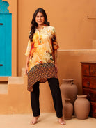 The Kaftan Company Tops Yellow Floral Printed Natural Crepe Tunic Top
