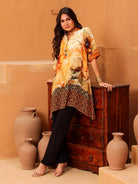 The Kaftan Company Tops Yellow Floral Printed Natural Crepe Tunic Top