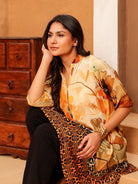 The Kaftan Company Tops Yellow Floral Printed Natural Crepe Tunic Top