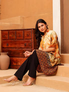 The Kaftan Company Tops Yellow Floral Printed Natural Crepe Tunic Top