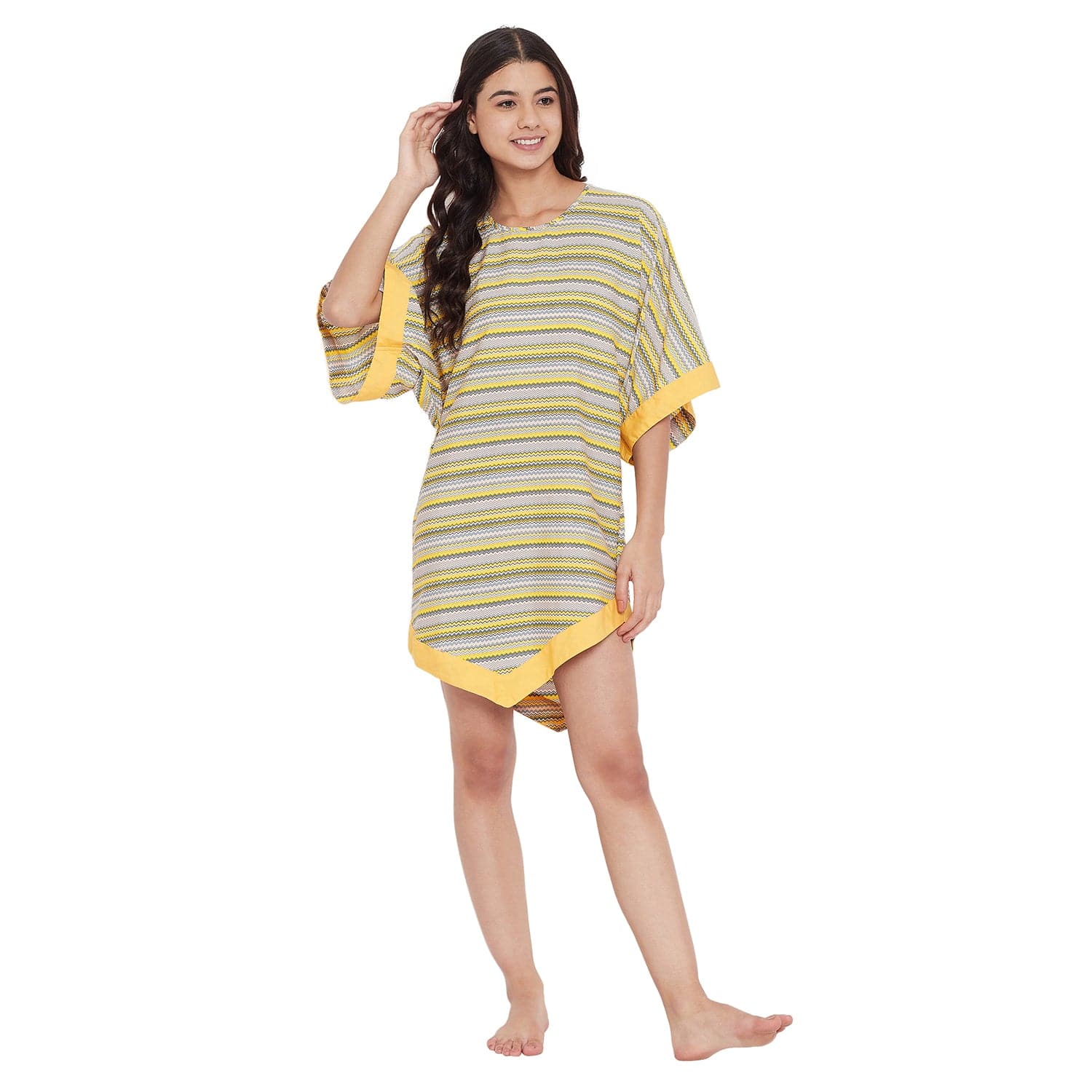 The Kaftan Company Tops Yellow Zigzag Printed Kaftan Top - (Clearance - Final Sale)