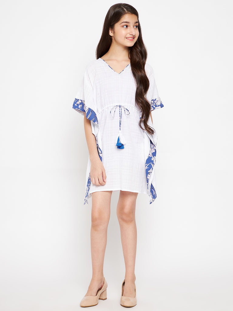 White And Blue Floral Kaftan Dress