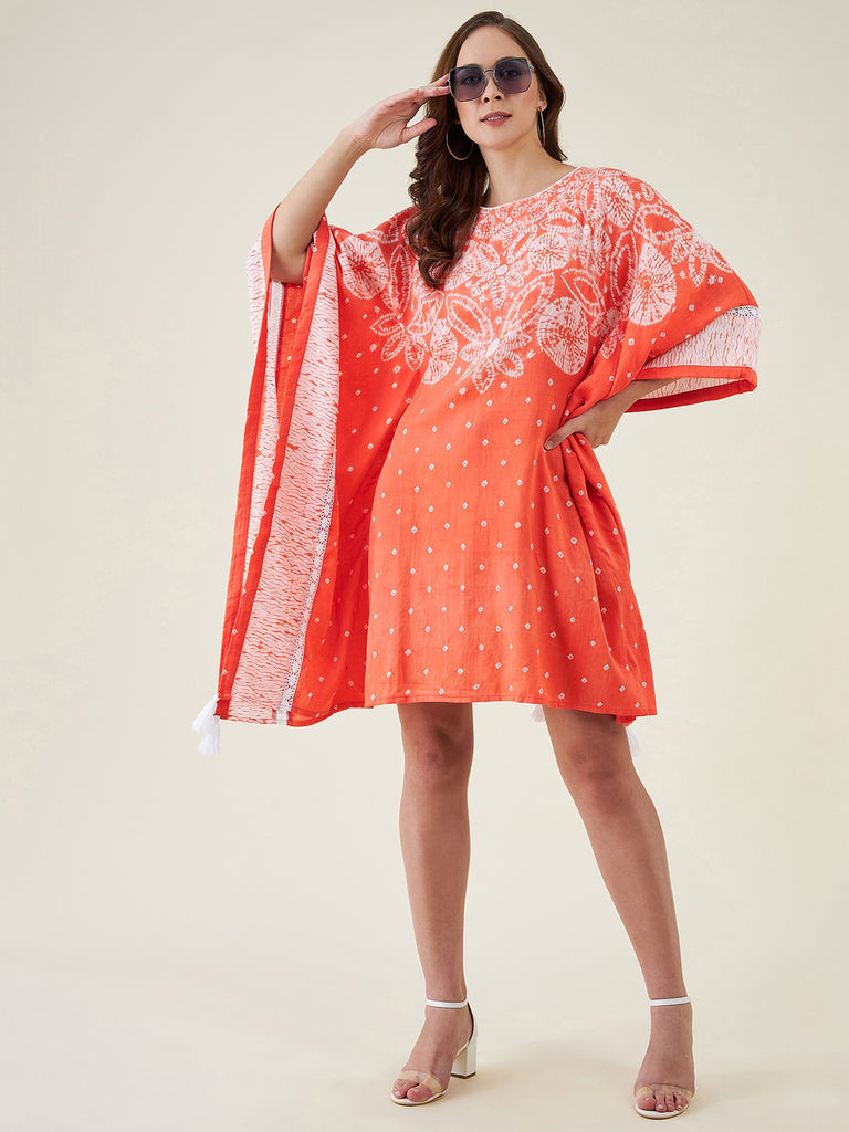 Peach Floral Shibori Tie-dye Kaftan Dress