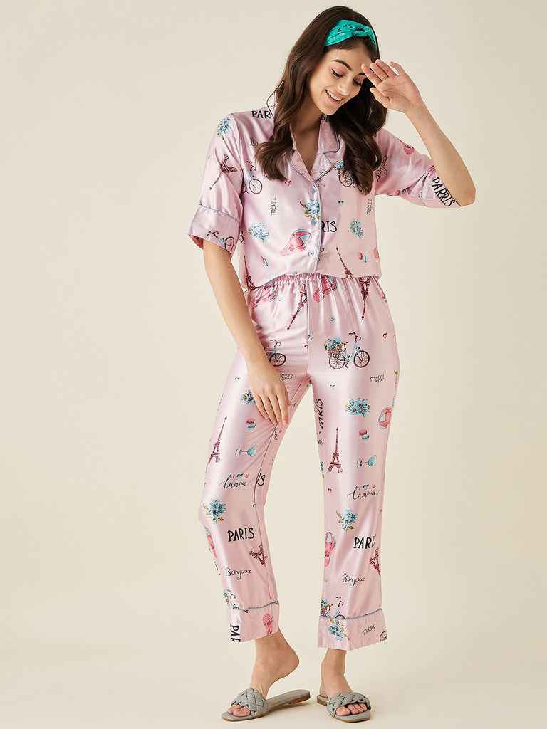 Pink Parachute Satin Pyjama Set