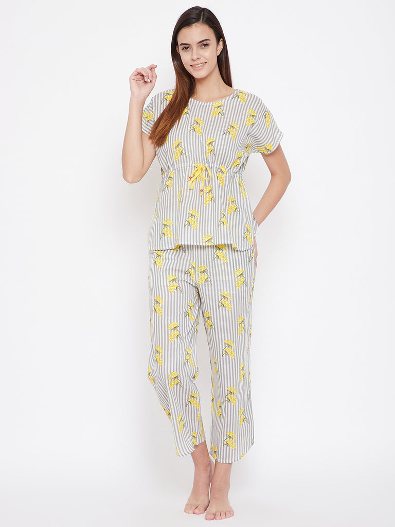 Yellow Dandelion Print Top and Pyjama Loungeset