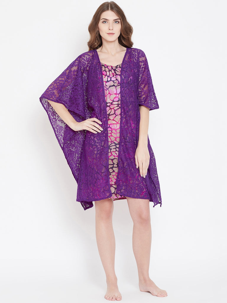 Purple Lace Kaftan Gownset