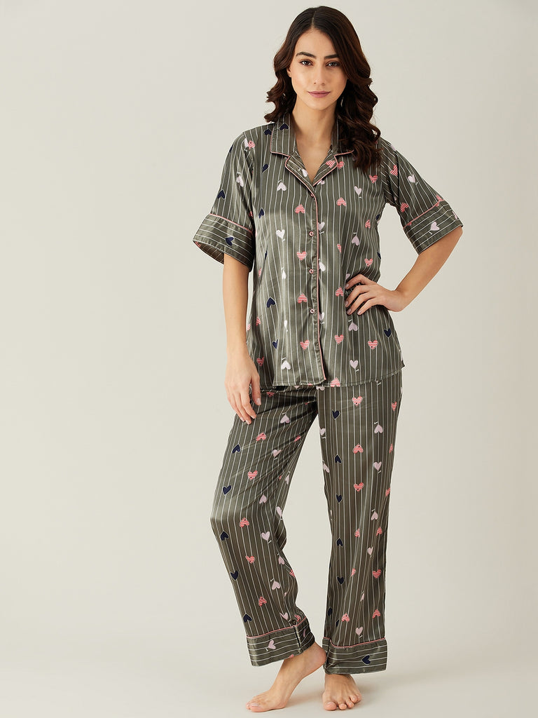 Hearts Up Satin Pyjama Loungewear