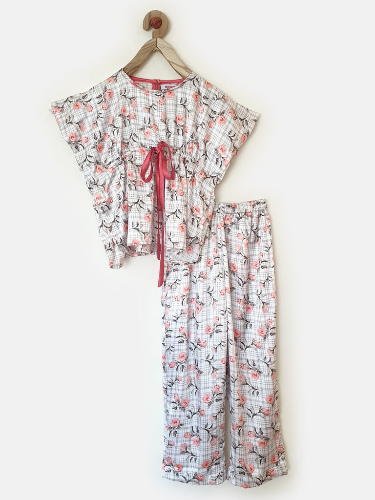 Satiny Blooms Girls Pyjama Set