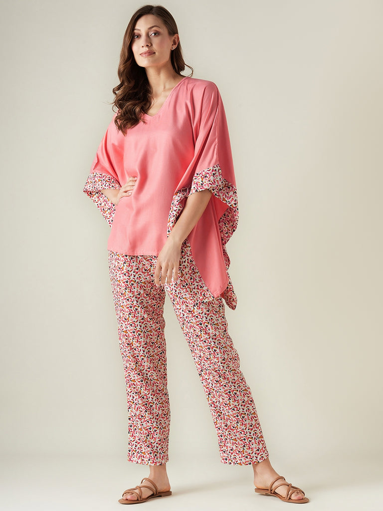 Pink ditsy floral kaftan pyjama set