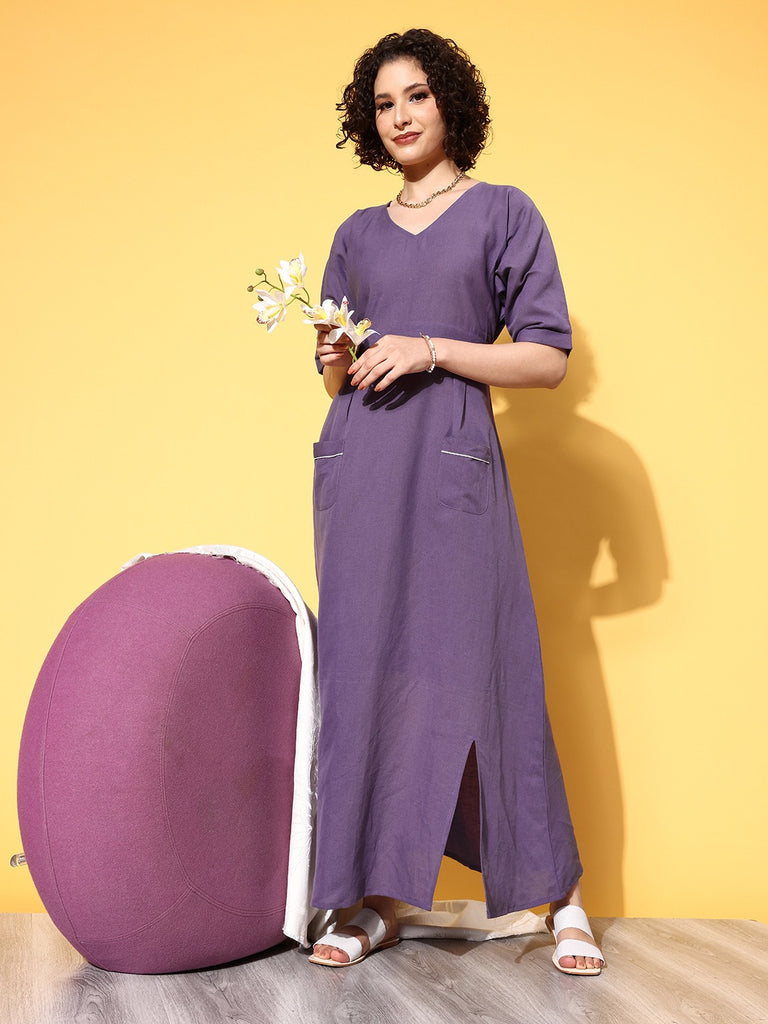 Purple Gathered Linen Loungedress