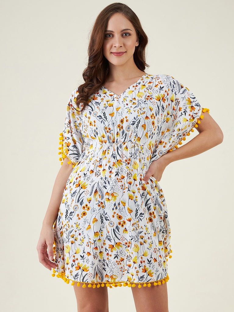 Dandelion and Daisies Kaftan with Pompoms