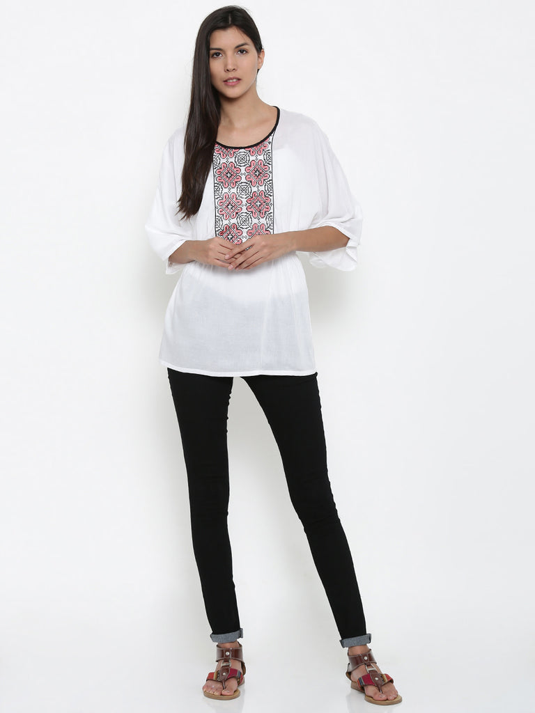 White Embroidered Modal Top