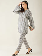 The Kaftan Company Co-ord White Geometric Printed Co-ord Set