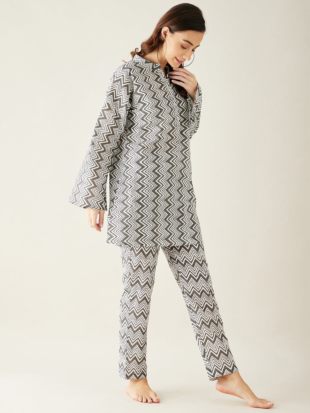 The Kaftan Company Co-ord White Geometric Printed Co-ord Set