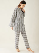 The Kaftan Company Co-ord White Geometric Printed Co-ord Set