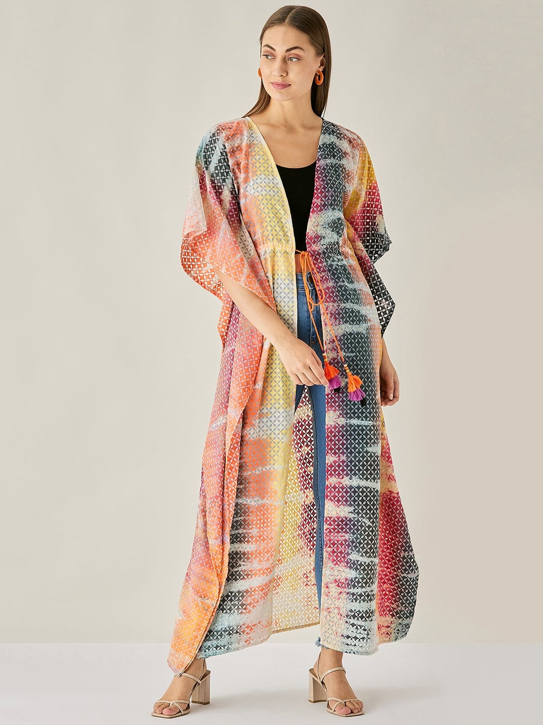 The Kaftan Company Cover-Up Tie-dye Cotton Long Jacket Kaftan