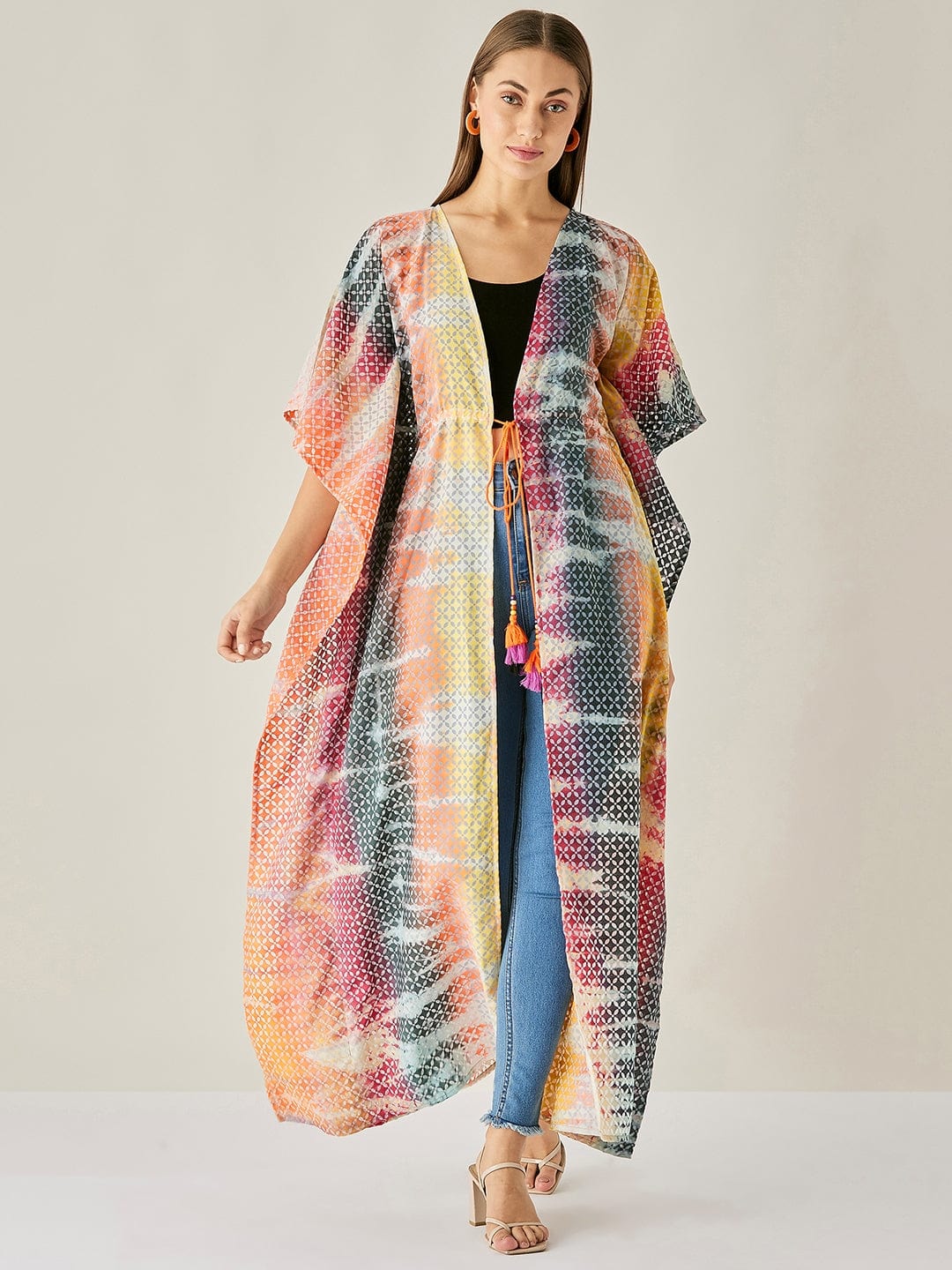 The Kaftan Company Cover-Up Tie-dye Cotton Long Jacket Kaftan