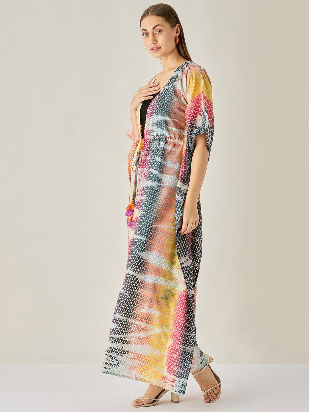 The Kaftan Company Cover-Up Tie-dye Cotton Long Jacket Kaftan