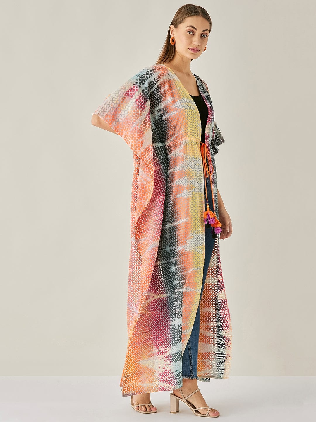 The Kaftan Company Cover-Up Tie-dye Cotton Long Jacket Kaftan