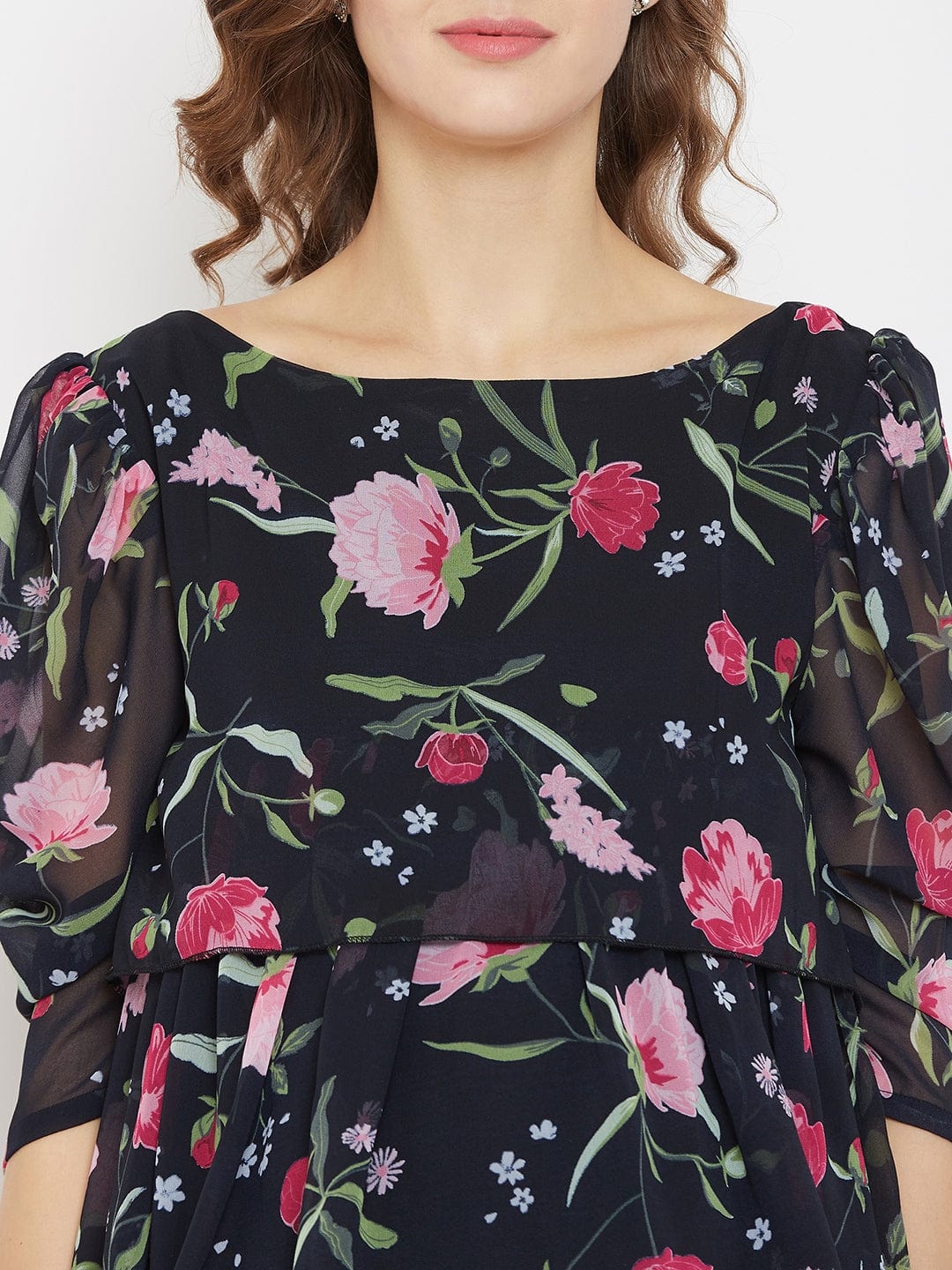 The Kaftan Company Dresses Floral Georgette Black Layered Maternity Dress - (Clearance - Final Sale)