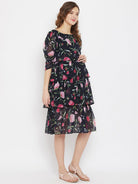 The Kaftan Company Dresses Floral Georgette Black Layered Maternity Dress - (Clearance - Final Sale)