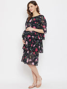 The Kaftan Company Dresses Floral Georgette Black Layered Maternity Dress - (Clearance - Final Sale)
