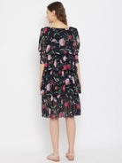 The Kaftan Company Dresses Floral Georgette Black Layered Maternity Dress - (Clearance - Final Sale)