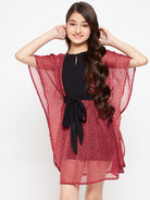 The Kaftan Company Dresses Girls Red Leaves Yoke Kaftan Dress