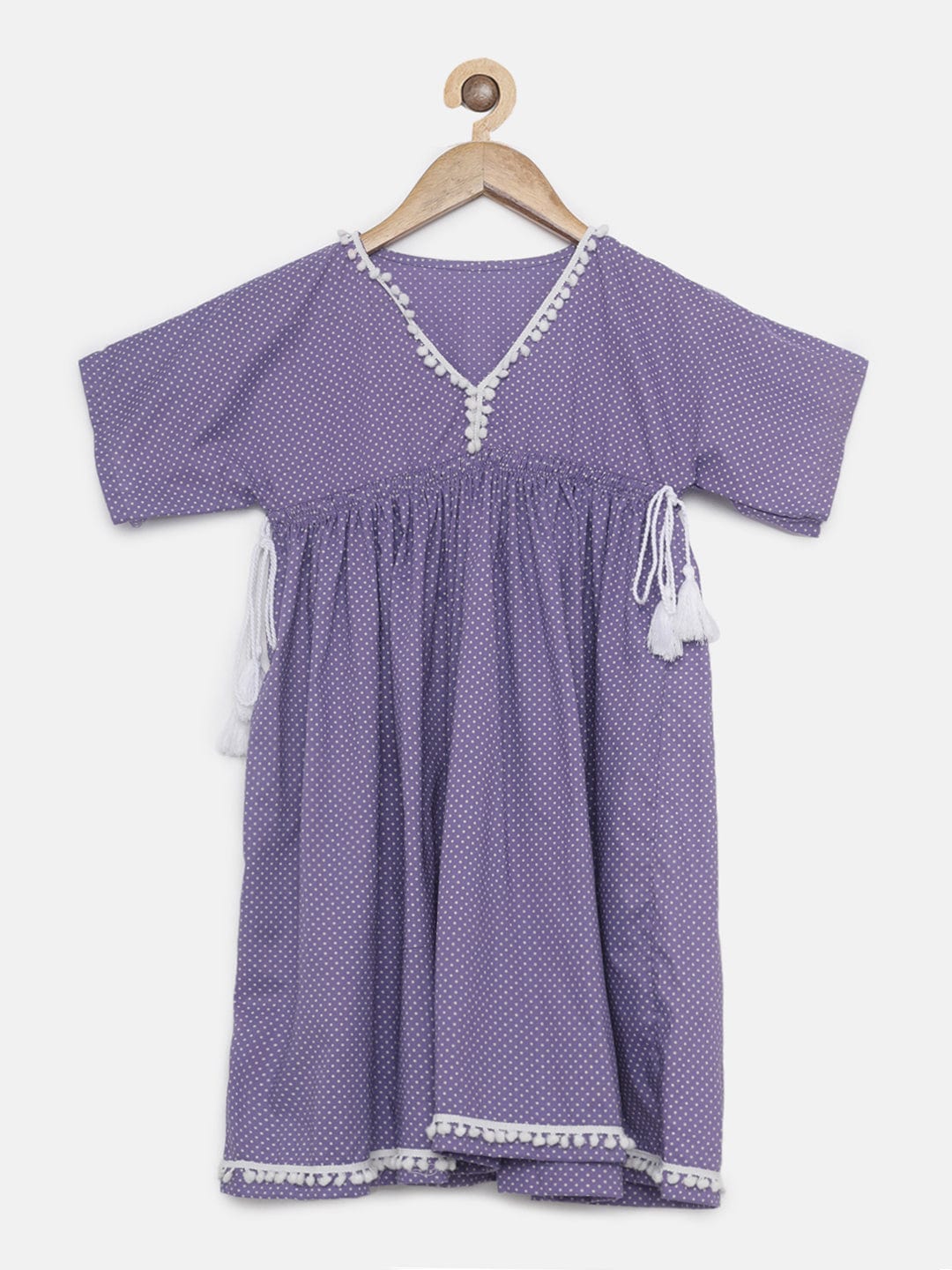 The Kaftan Company Dresses Girls VIOLET PRINTED KAFTAN DRESS WITH POMPOMS
