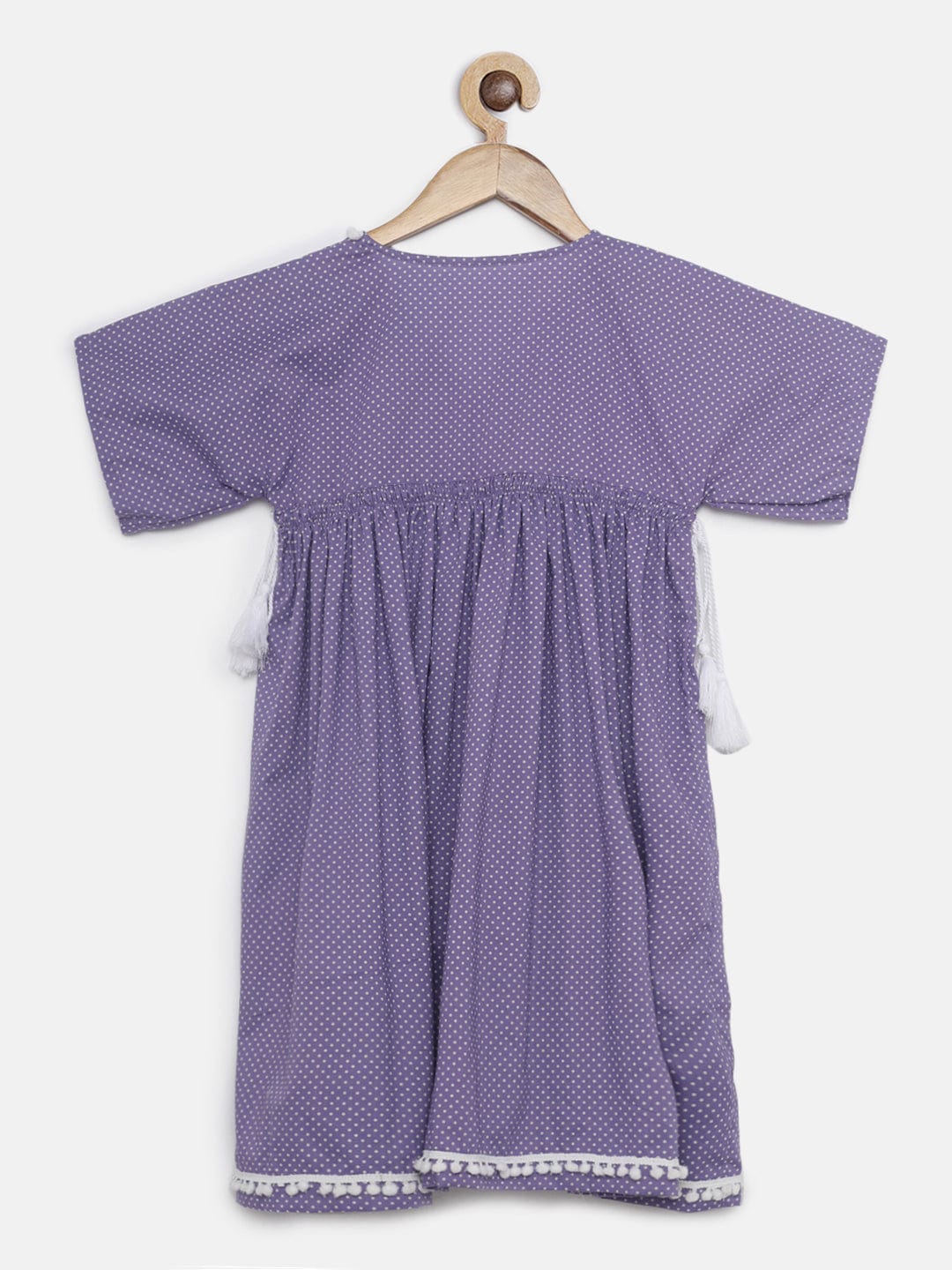 The Kaftan Company Dresses Girls VIOLET PRINTED KAFTAN DRESS WITH POMPOMS