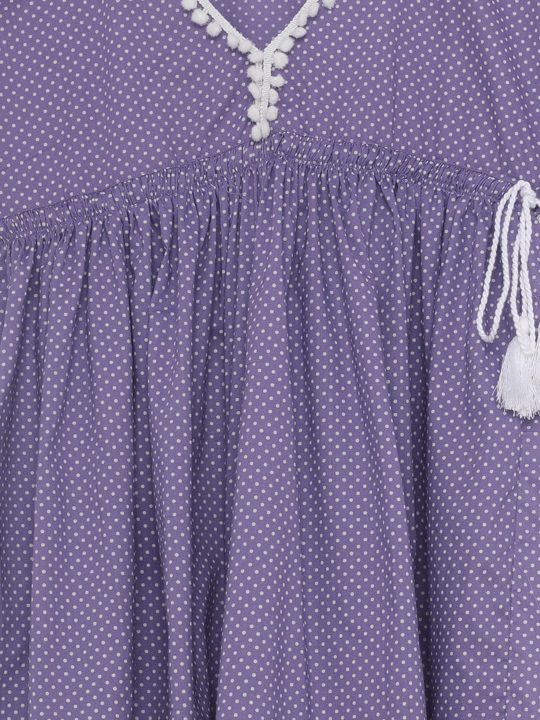 The Kaftan Company Dresses Girls VIOLET PRINTED KAFTAN DRESS WITH POMPOMS