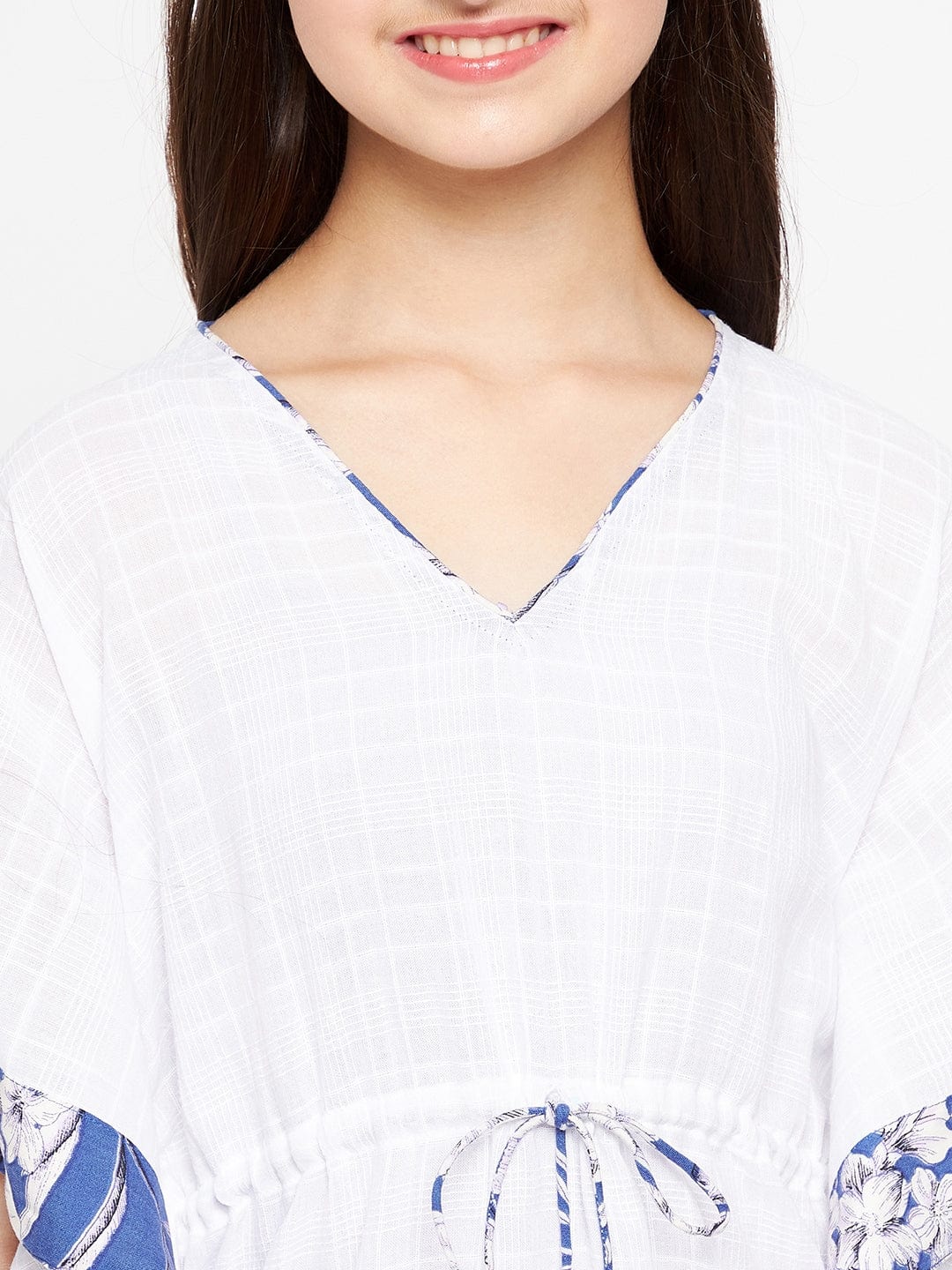 The Kaftan Company Dresses Girls White And Blue Floral Kaftan Dress