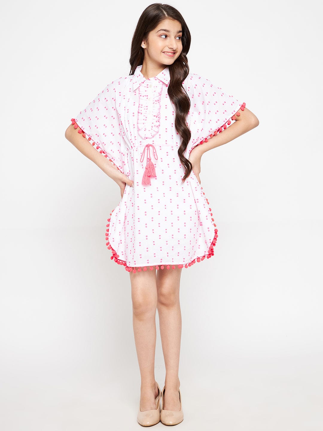 The Kaftan Company Dresses Girls White Dobby Kaftan Dress