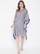 The Kaftan Company Dresses Hand Embroidered Grey Silk Kaftan Dress