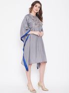 The Kaftan Company Dresses Hand Embroidered Grey Silk Kaftan Dress