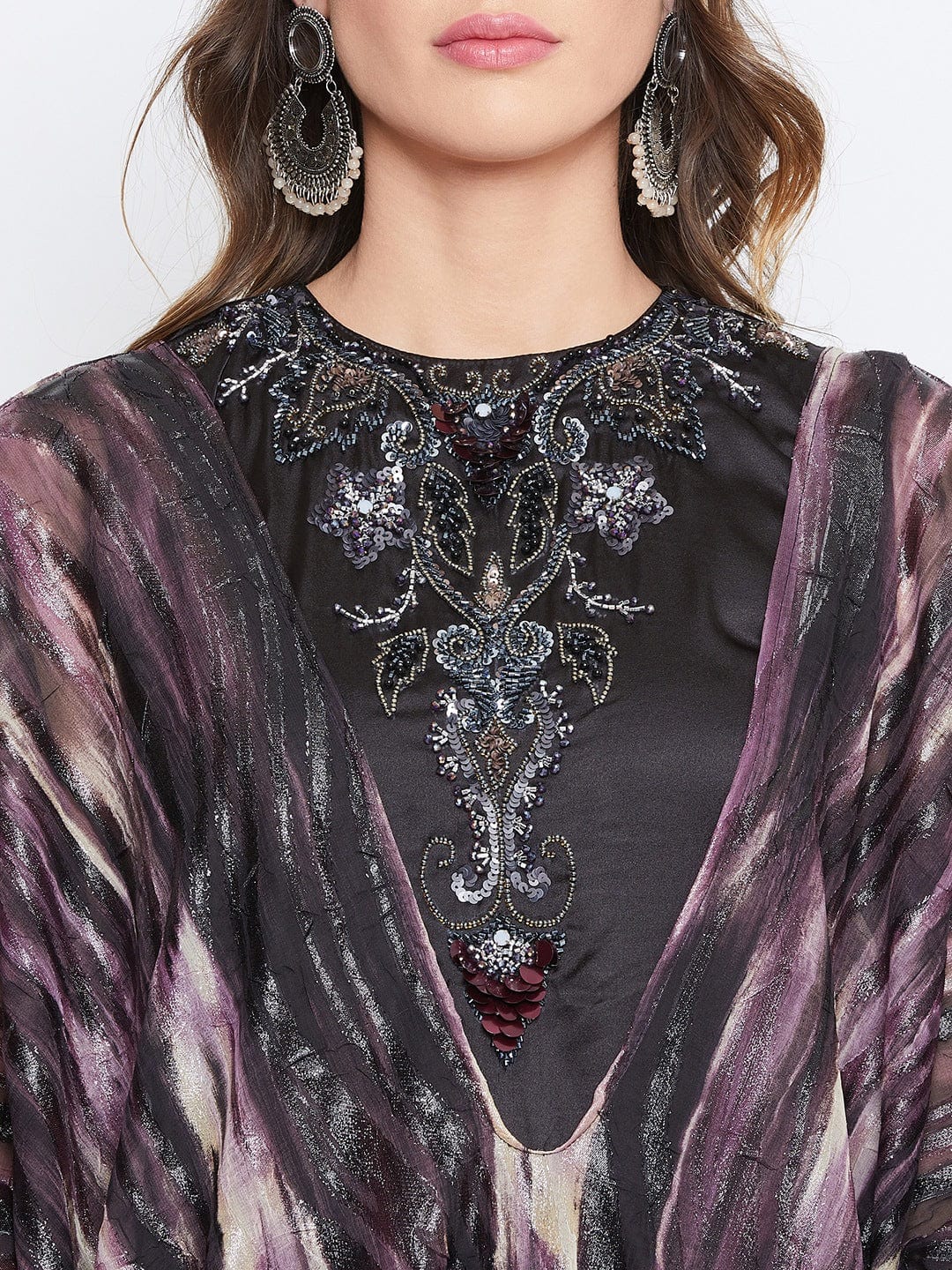 The Kaftan Company Dresses Lavender Shades Embellished Cowl Kaftan - (Clearance - Final Sale)