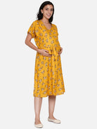 The Kaftan Company Dresses Mustard Floral Print Maternity Dress - (Clearance - Final Sale)