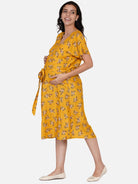 The Kaftan Company Dresses Mustard Floral Print Maternity Dress - (Clearance - Final Sale)