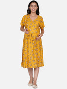 The Kaftan Company Dresses Mustard Floral Print Maternity Dress - (Clearance - Final Sale)
