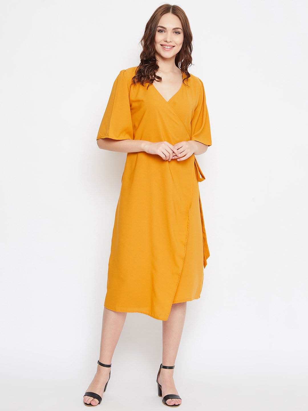 The Kaftan Company Dresses MUSTARD SOLID WORKWEAR WRAP DRESS