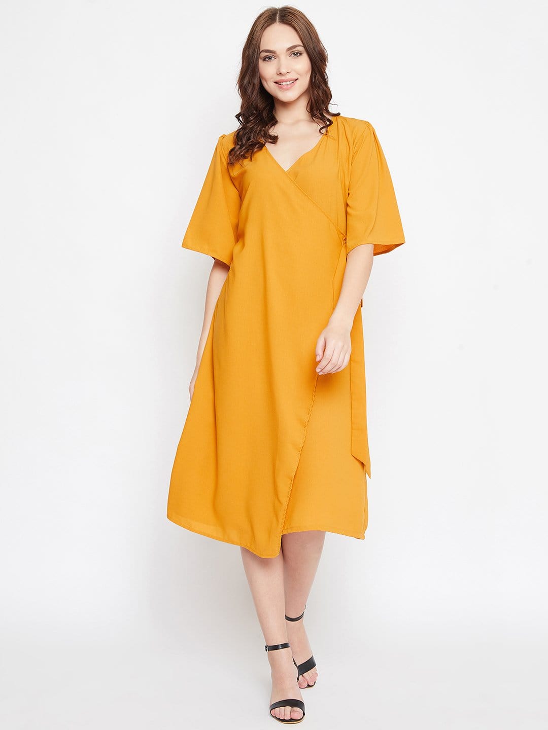 The Kaftan Company Dresses MUSTARD SOLID WORKWEAR WRAP DRESS