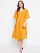 The Kaftan Company Dresses MUSTARD SOLID WORKWEAR WRAP DRESS