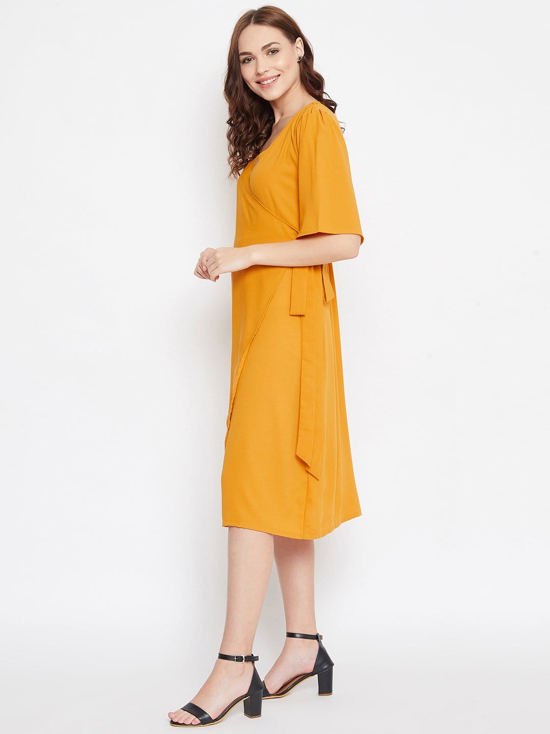 The Kaftan Company Dresses MUSTARD SOLID WORKWEAR WRAP DRESS