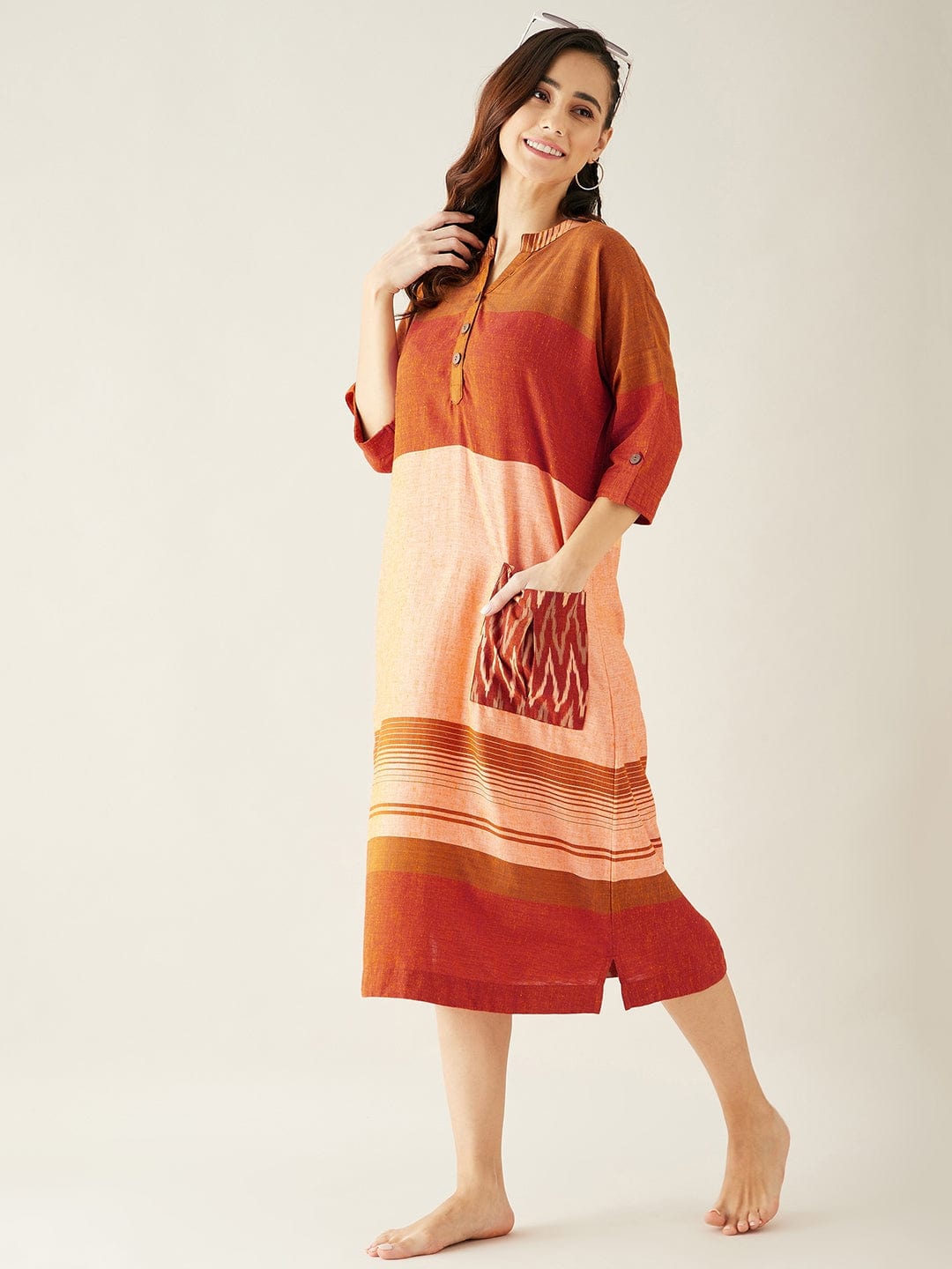 The Kaftan Company Dresses Orange and Peach Straight Cut Knee Length Dress
