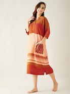 The Kaftan Company Dresses Orange and Peach Straight Cut Knee Length Dress