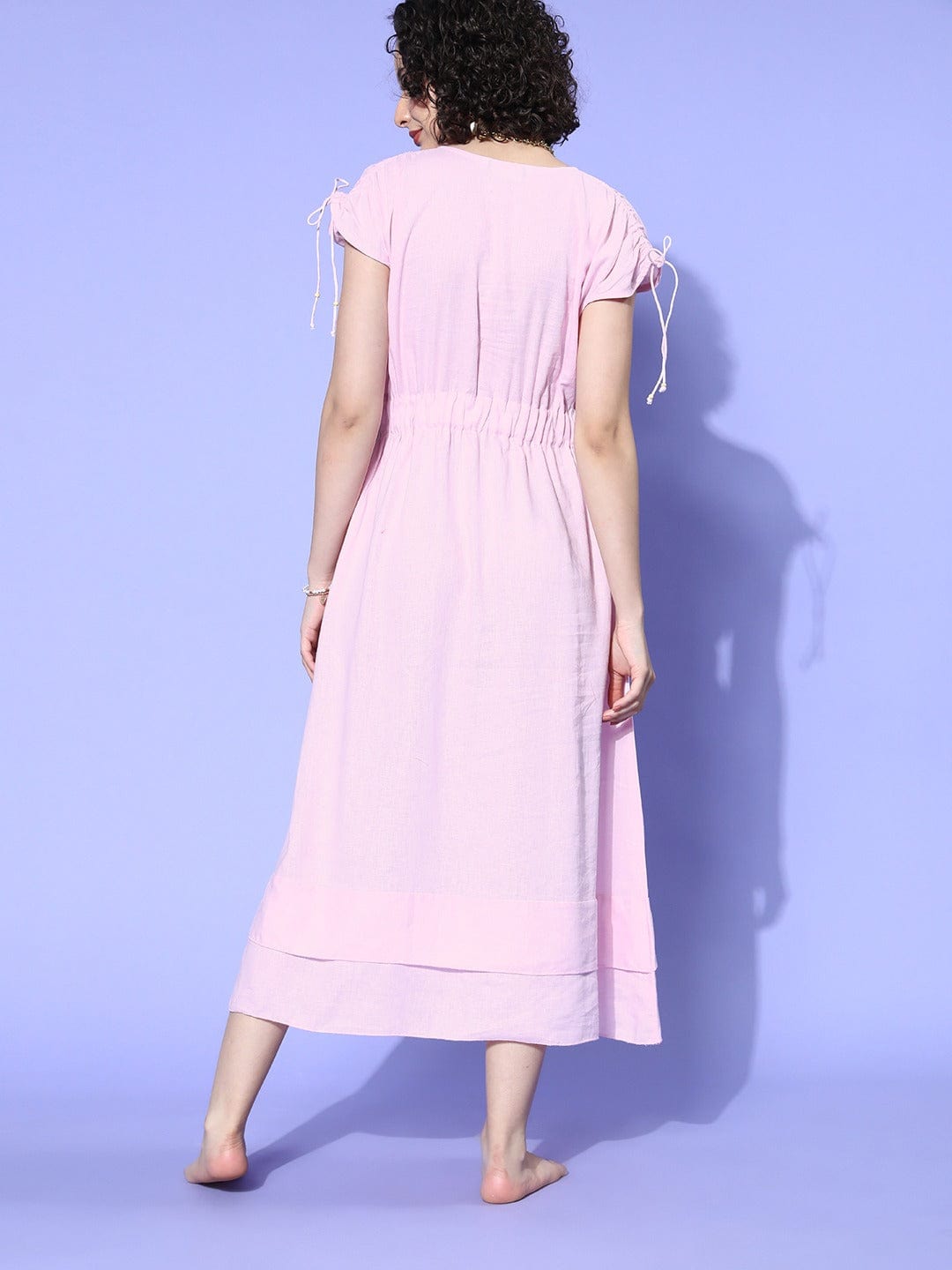 The Kaftan Company Dresses Pastel Pink Gathered Linen Lounge Dress